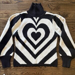 FARM Rio Monochrome Heart Turtleneck Sweater NWT